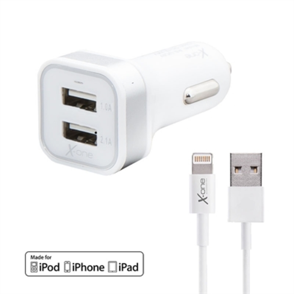 Universal USB Car Charger + USB C Cable ONE AATCAT0157 USB x 2 White